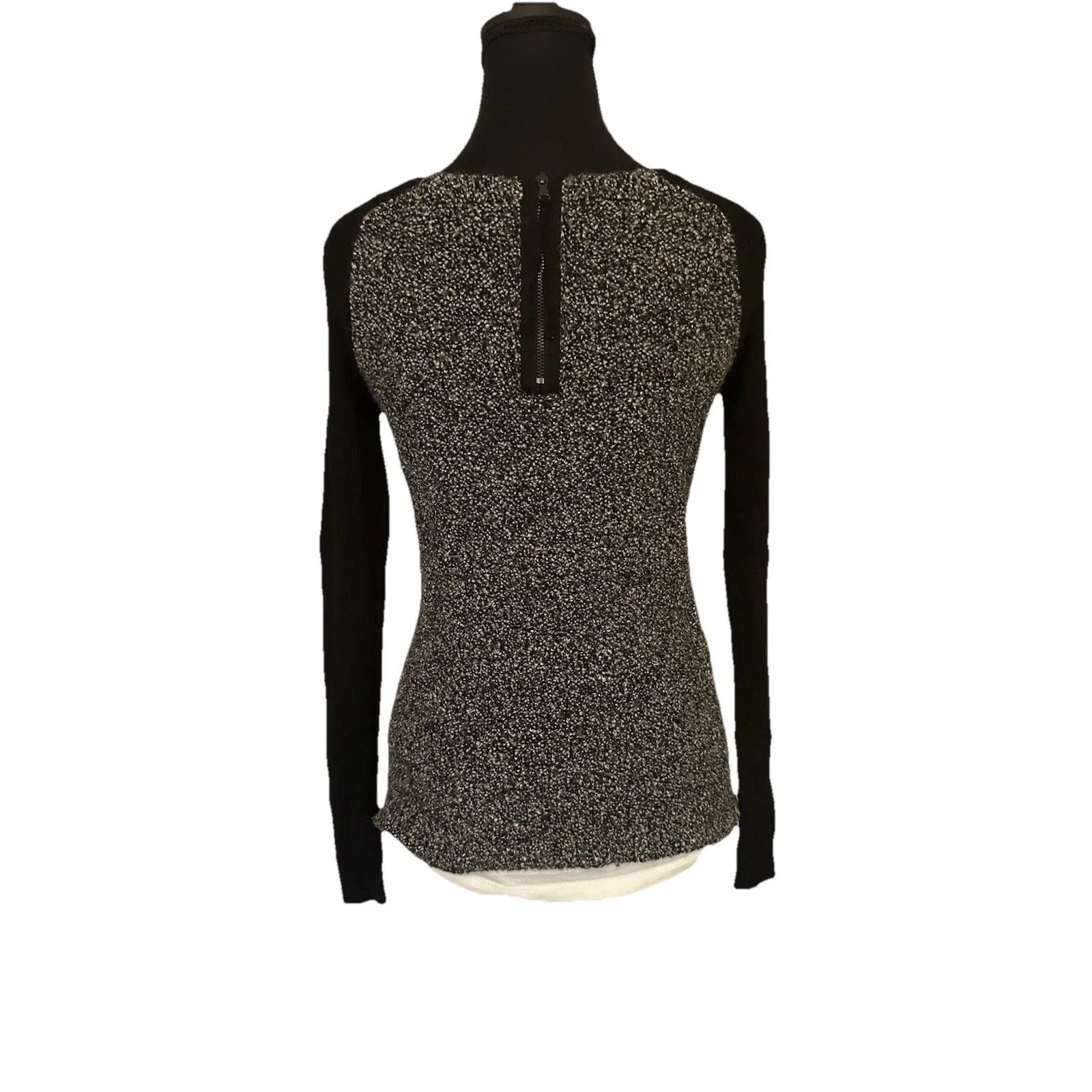 Ann Taylor LOFT Scoop Neck Cotton Wool Sweater Gray Black Back Half Zip Sz XS - Image 4