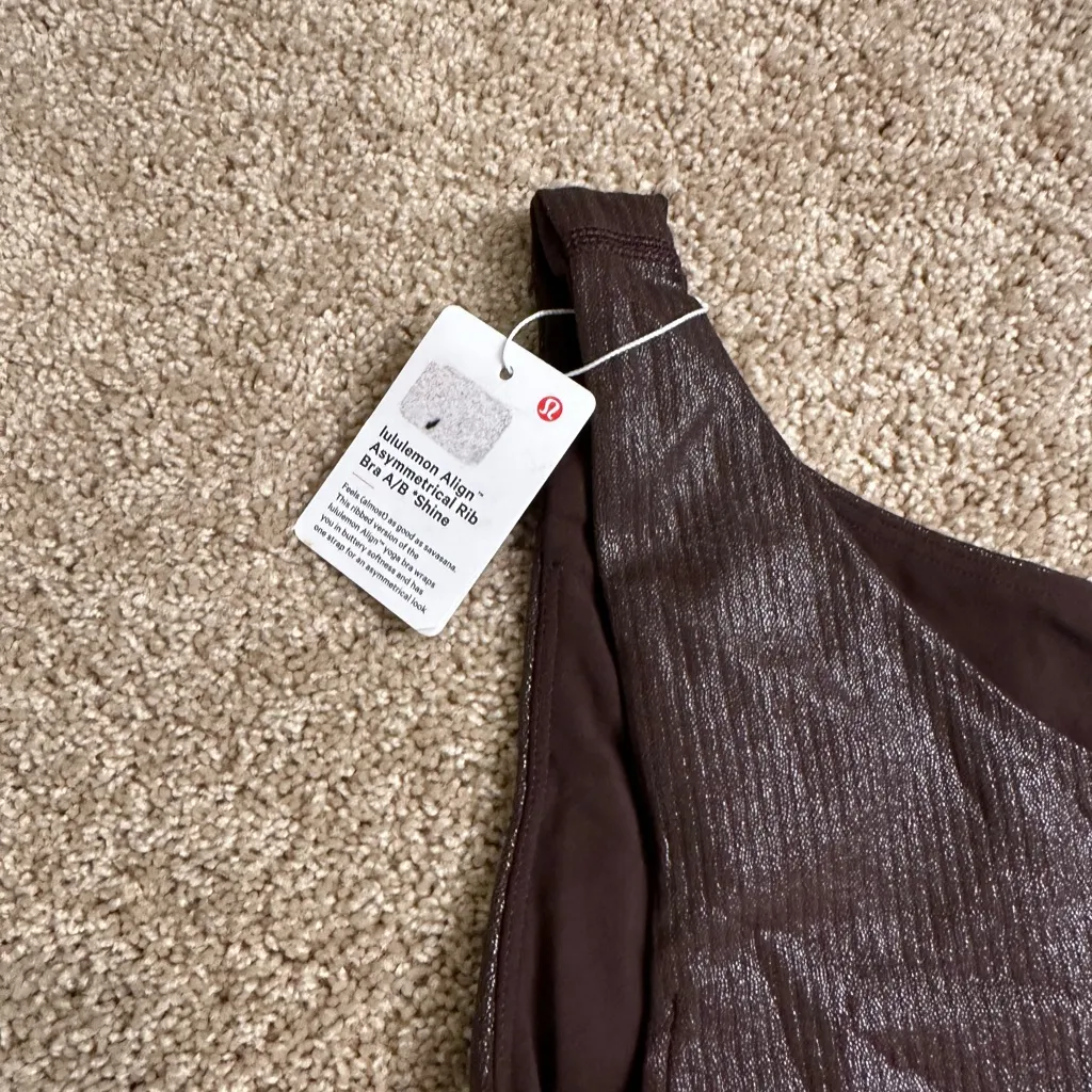 Lululemon Align Asymmetrical Ribbed‎ Shine Bra NWT Espresso Size 2 - Image 6