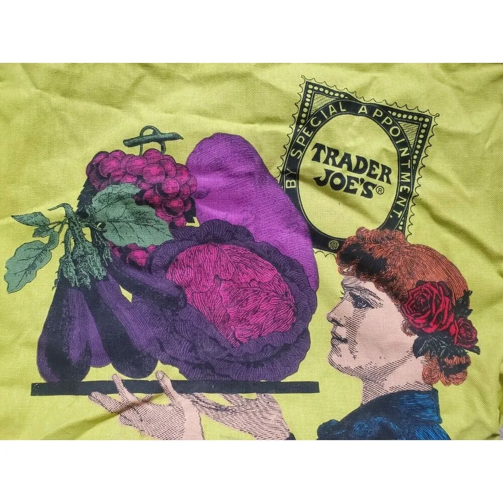 RARE Vintage Trader Joes Reusable Bag Fruit Lady Special Appointment Purple OS Green Size M - Image 3