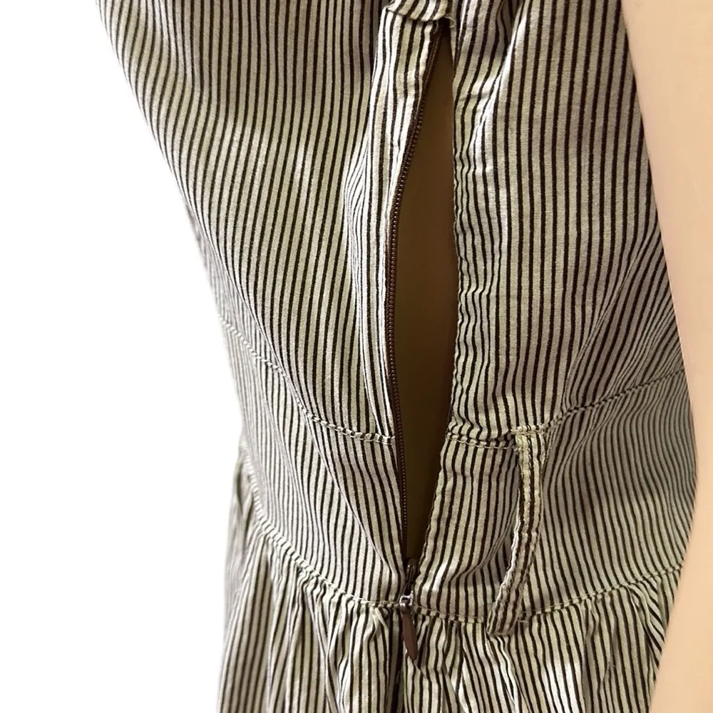 Dots Cotton Short Sleeve Bubble Hem Button Front Collared Striped Dress Small Brown - Image 10