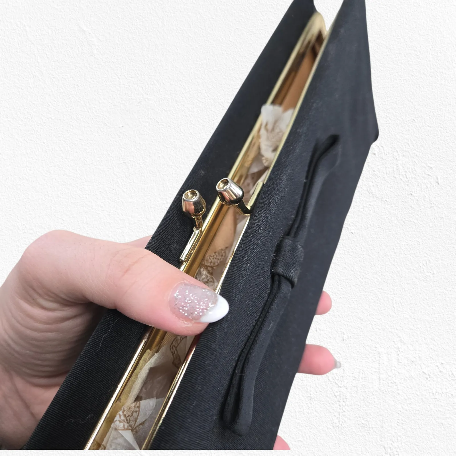 1940s Black Evening Clutch Kiss Lock Vintage Formal Handbag USA - Image 7