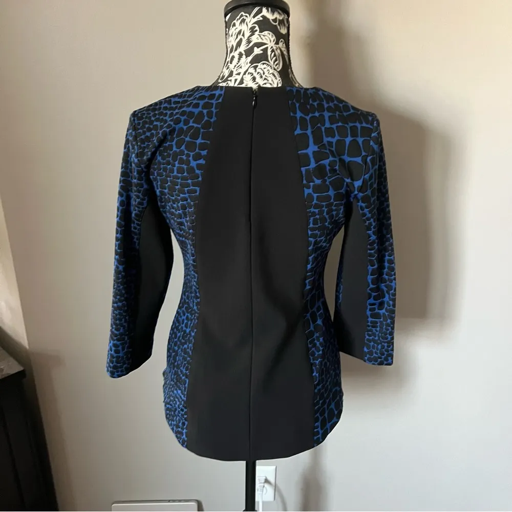 Shoshanna Blouse Shirt Top Womens Size 2 long sleeve blue leopard print EUC - Image 7