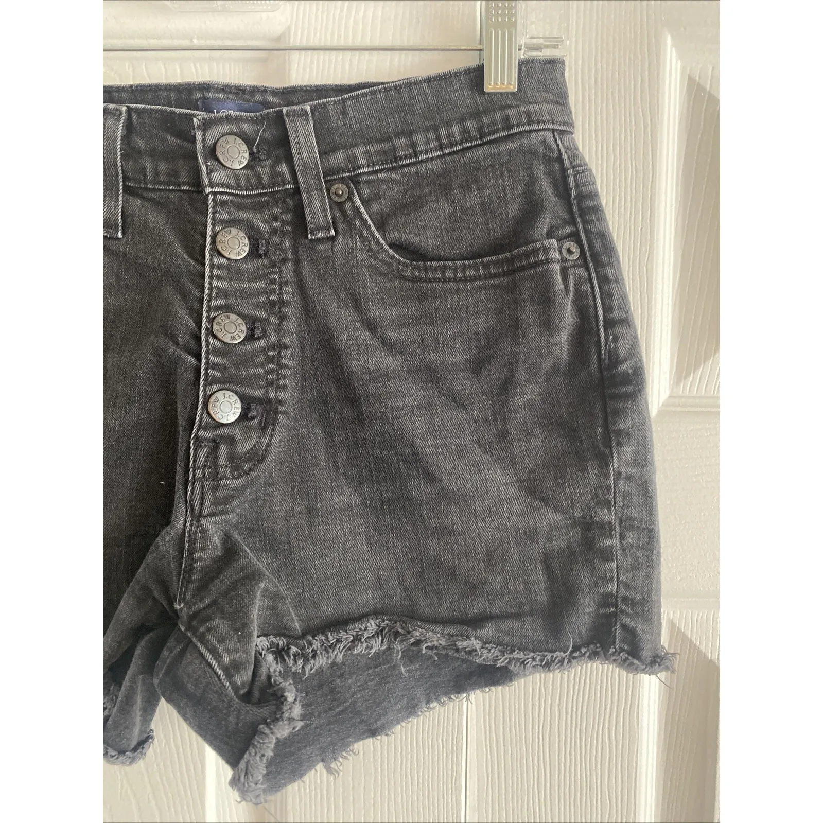 J Crew Women's 26 Black High Rise Denim Button Fly Cut Off Shorts Festival Boho - Image 2