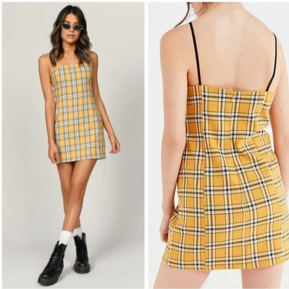Urban Outfitters Dress Plaid Square Neck Sheath Mini Dress Yellow Small - Image 2