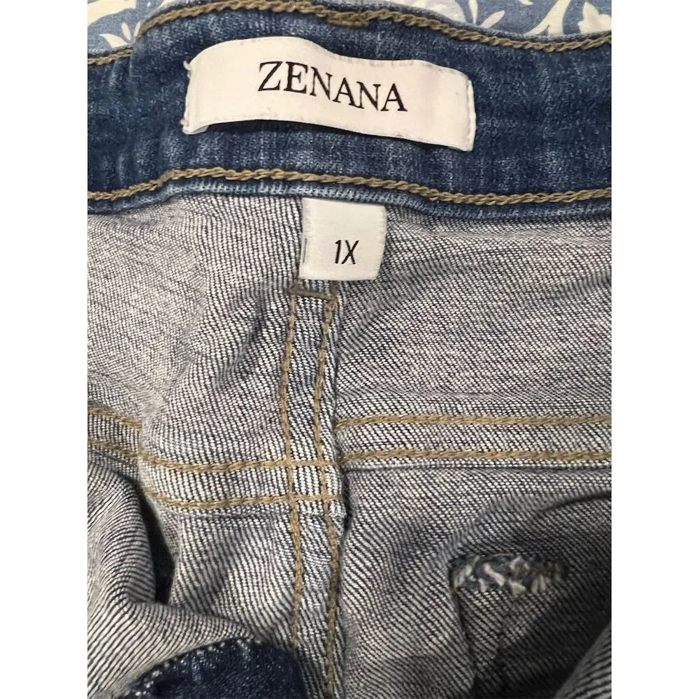 Zenana Women's 1X Dark Wash Frayed Hem Denim Shorts Casual Summer - Image 5