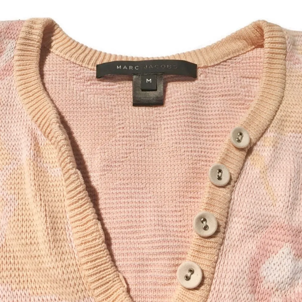 Vtg Y2K Marc Jacobs pastel pink floral cropped vneck sweater abstract cotton S M - Image 3