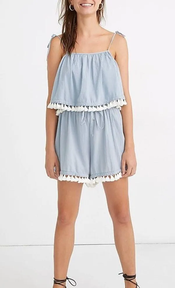 blue romper tassel cover up size small s - Image 2