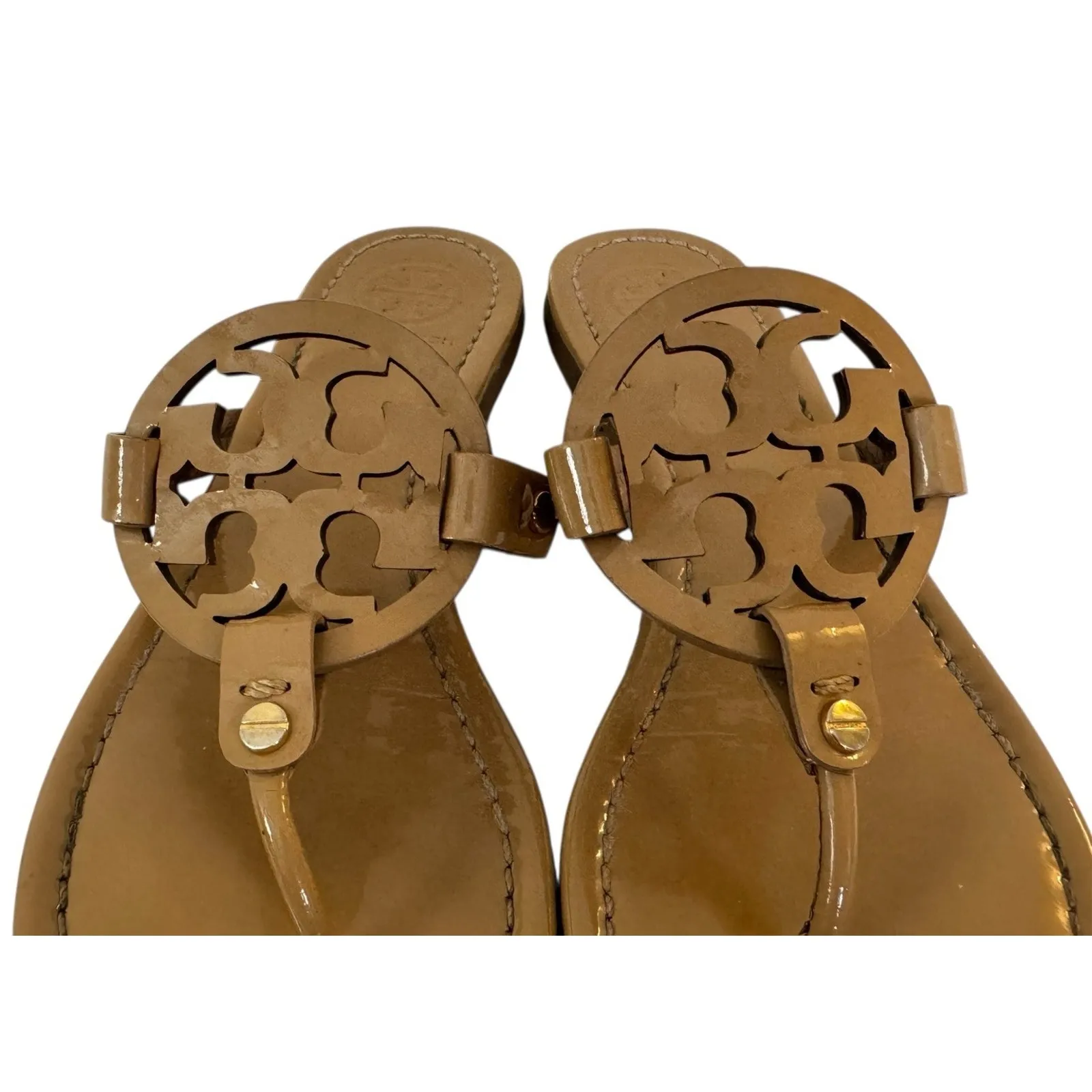 TORY BURCH Miller Signature Logo Thong Sandal Light Sand Slip Ons Women’s Size 8 - Image 7