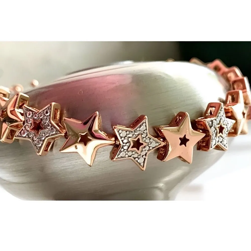 𝅺18K Rose Gold Sterling Silver Plated Diamond Star 8” Bracelet NWT! Retail $100 - Image 10
