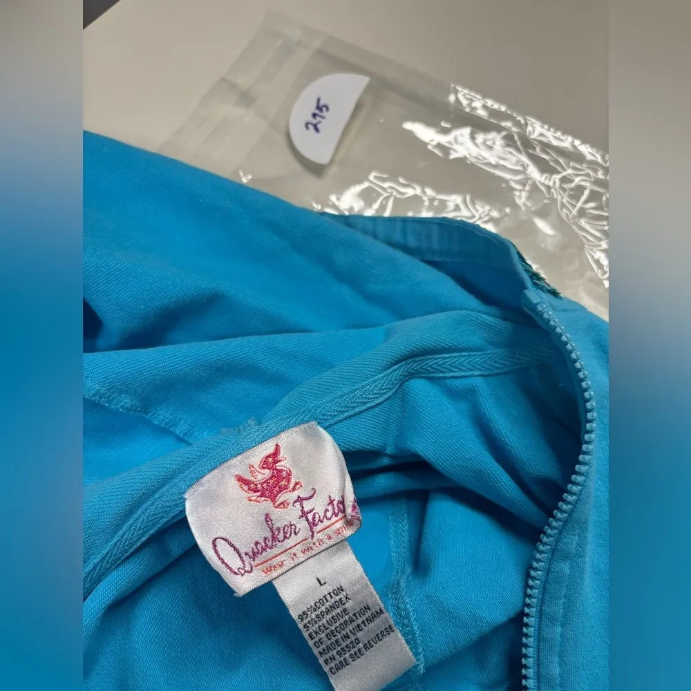 Quacker Factory Hoodie Womens Size Large Blue Full Zip Sweatshirt Sequins Trim - Image 5