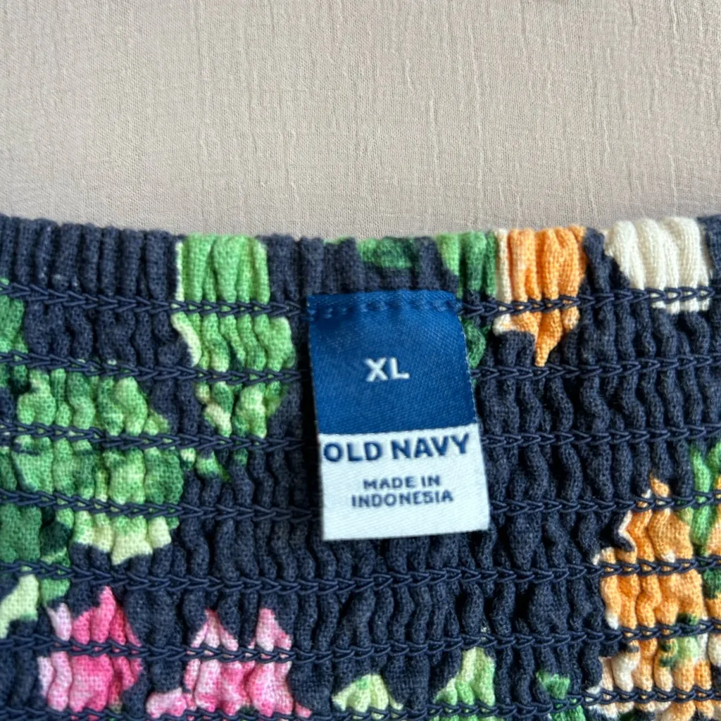 Old Navy‎ Linen Blend Notch Neck Maxi Dress Sz XL Navy Floral - Image 4