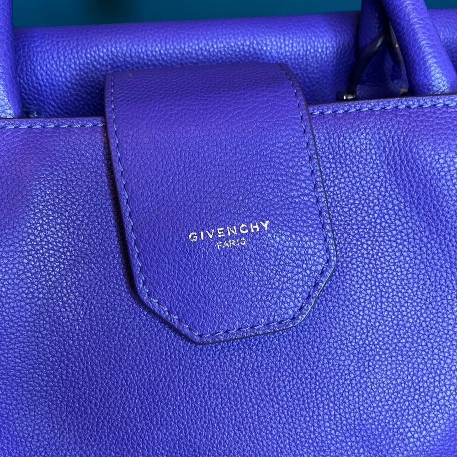 Givenchy Obsedia Medium Flap Pebbled Calfskin Satchel Purse Bag Concord Purple - Image 8