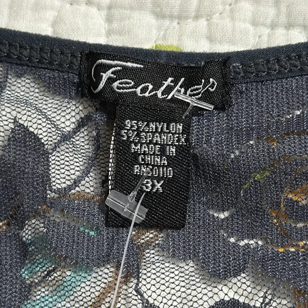 Feathers women’s size 3X lacy floral sheer pullover long sleeve grey top dressy Gray - Image 7