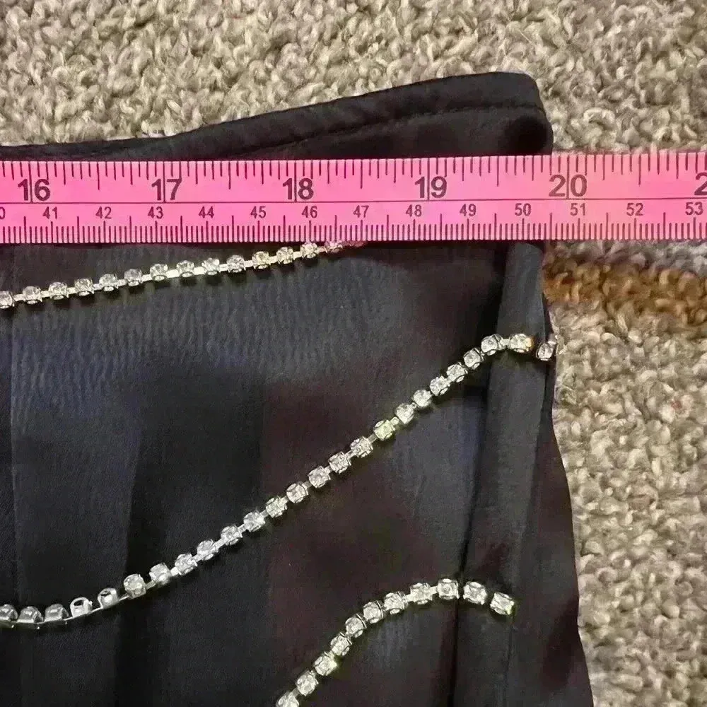 PRETTY LITTLE THING BLACK SATIN MINI SKIRT WITH DIAMANTE TRIMS - Image 8