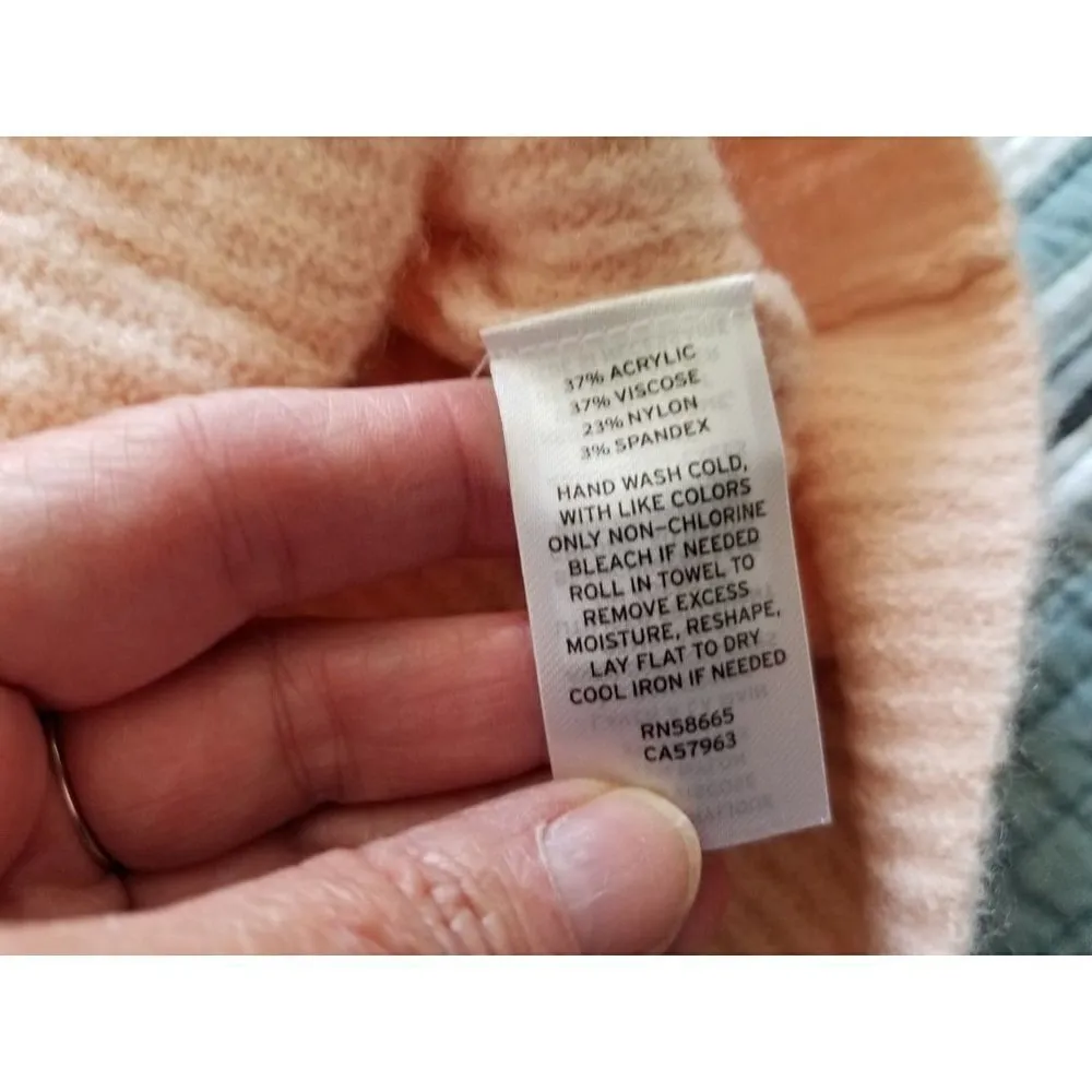 Halogen Blouson Sleeve Sweater Ribbed Knit Crew Neck Snap Button Back Pink Sz M - Image 9