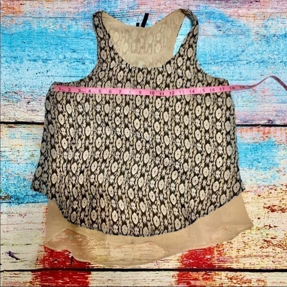 Maurices Split Back Layered Racerback Sleeveless Tank Black Tan Print Size Small - Image 15