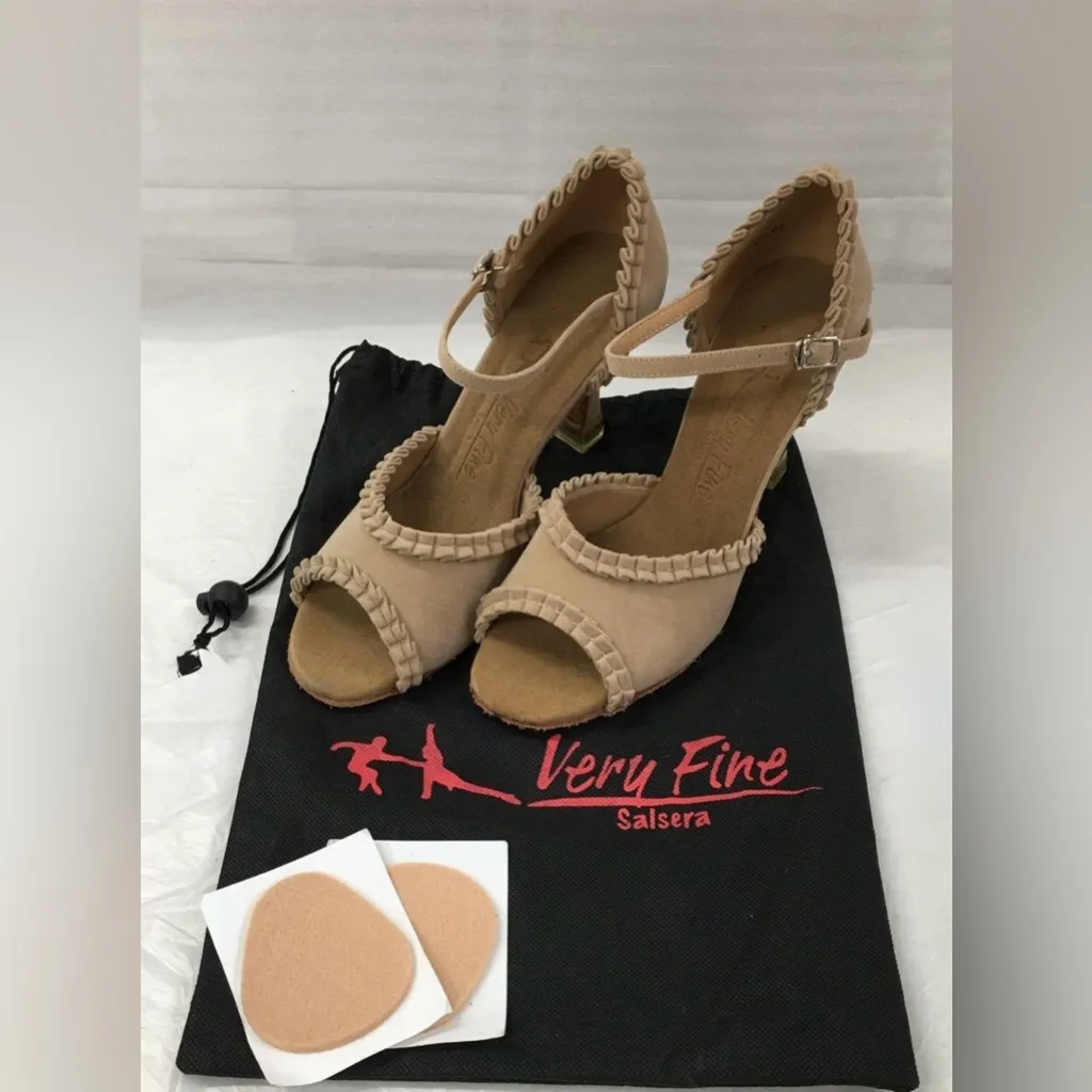 Women'sLight Tan Salsa Ballroom Dance Shoes Heel 2.5 and3 Very Fine SERA7001 8.5 - Image 2