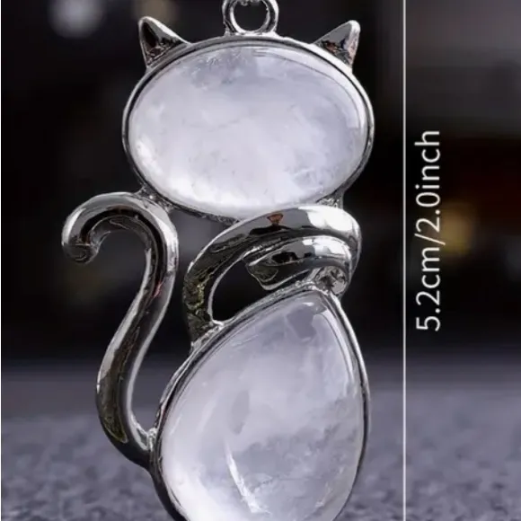 Tiger Eye Cat Shape Pendant Necklace with Stainless Steel Chain silver color Brown - Image 4