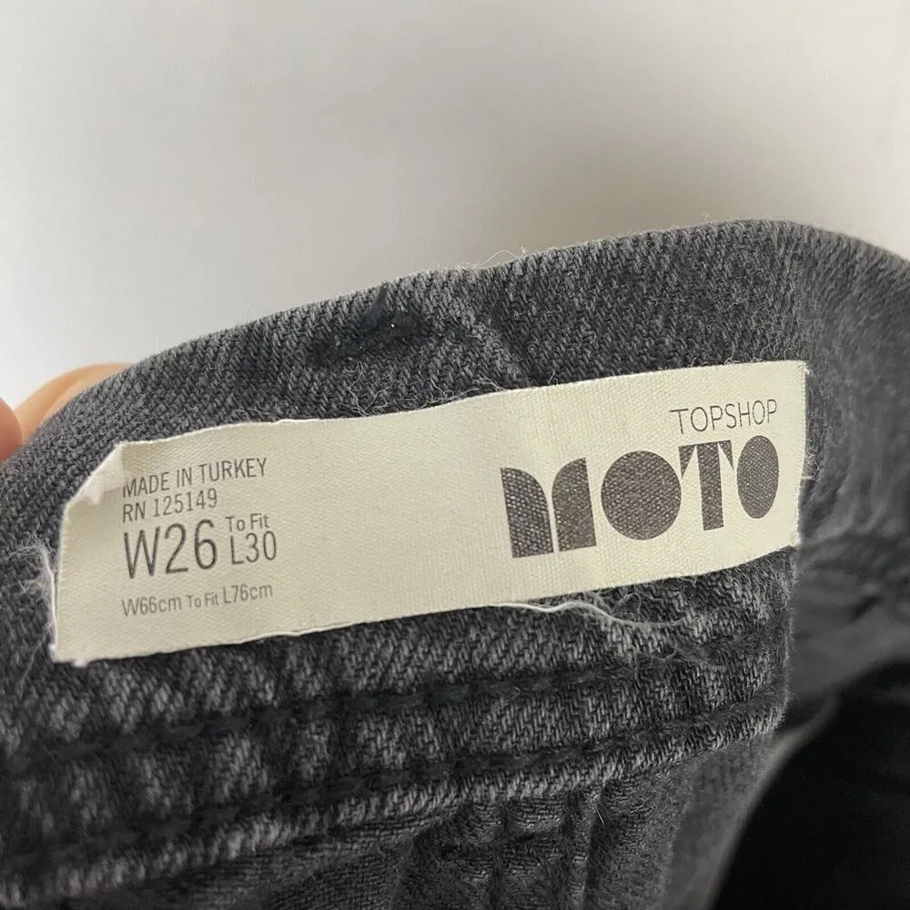 TOPSHOP WOMANS jeans in Washed Black Wide leg high rise pleated culotte jeans 26 - Image 6