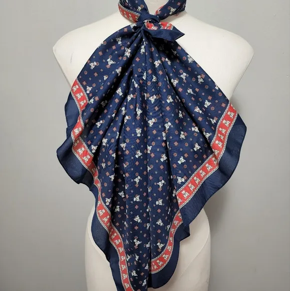Vintage Navy Teddy Bear Large Square Scarf - Image 5