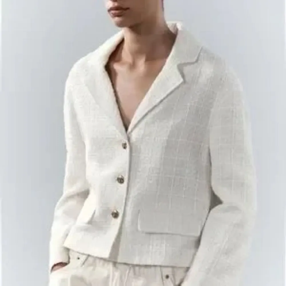 NWT ZARA Ivory Blazer Textured Jacket Cropped Coat Large - Image 7