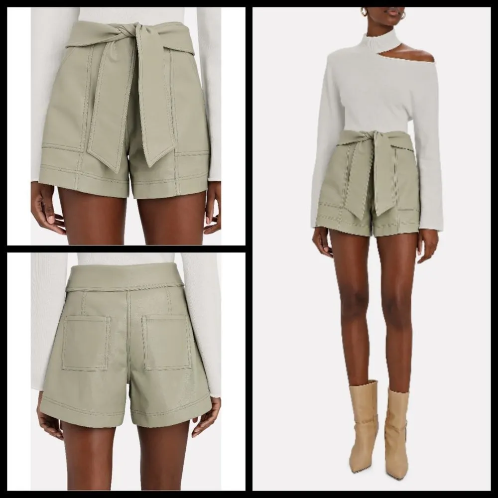 💕JONATHAN SIMKHAI💕 Mari Vegan Leather Tie Shorts Eucalyptus Sage Green 10 NWT - Image 6