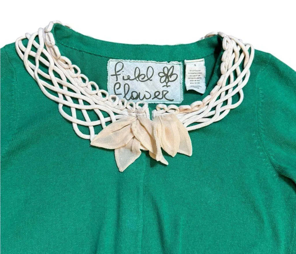 Anthropologie Field Flower Shamrock Green Cashmere/Cotton Blend Cardigan Sz S - Image 9