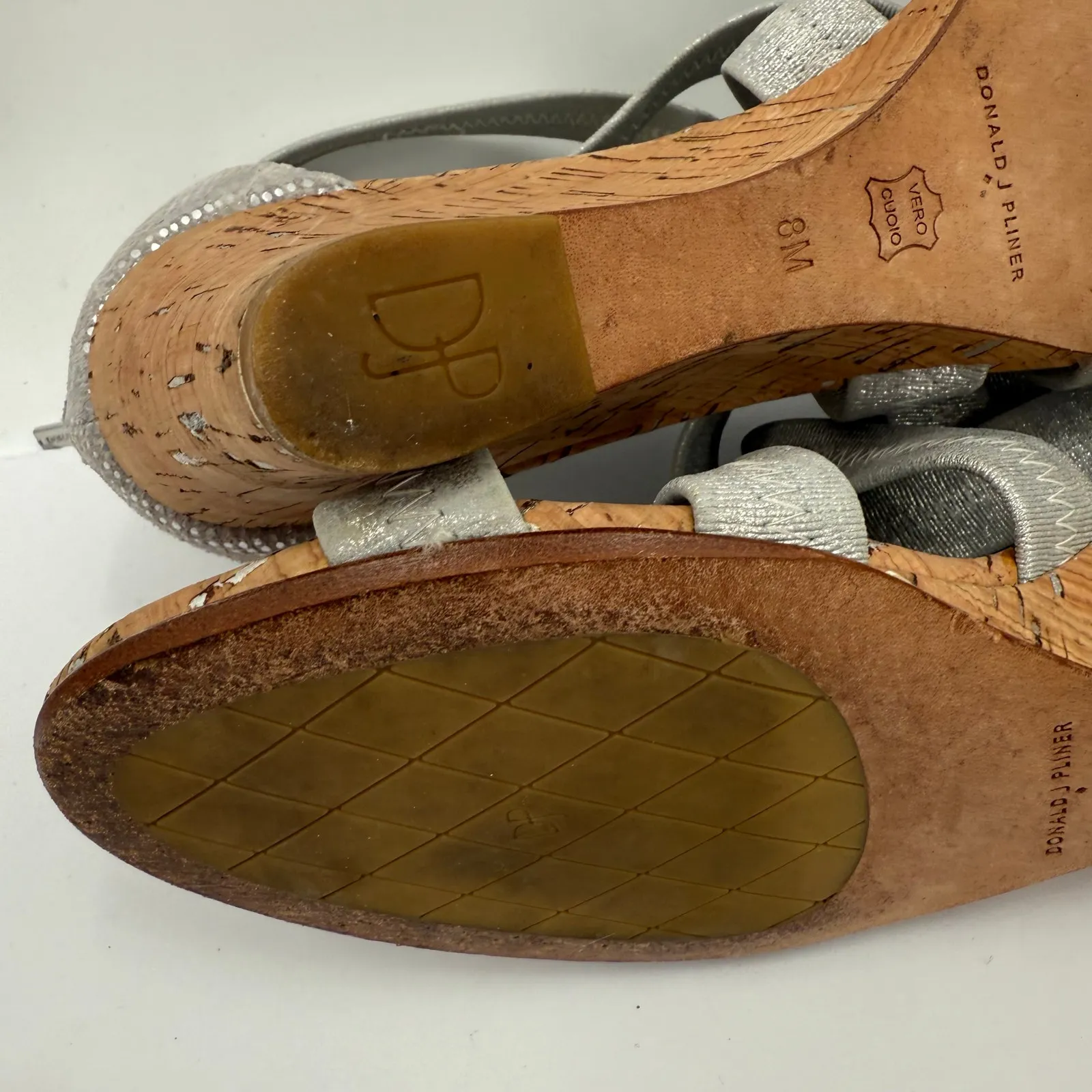 Donald J. Pliner Jemi SZ 8 Strappy Wedge Sandal Silver Metallic Cork Back Zipper - Image 15