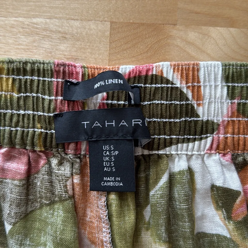 Tahari 100% Linen High-Rise Wide Leg Pull On Tropical Palm Hawaiian Crop Pant, S - Image 6