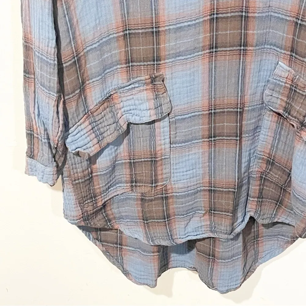 Free People x CP SHADES Size XS Blue Oversized Checkmate Plaid Tunic Dress - Image 3