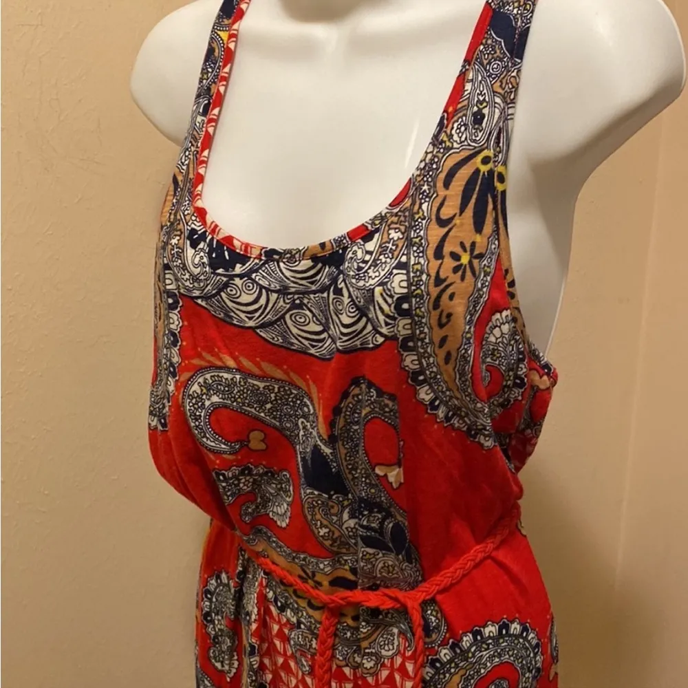Lucky Brand Maxi Dress Tank top style braided belt paisley M - Image 2