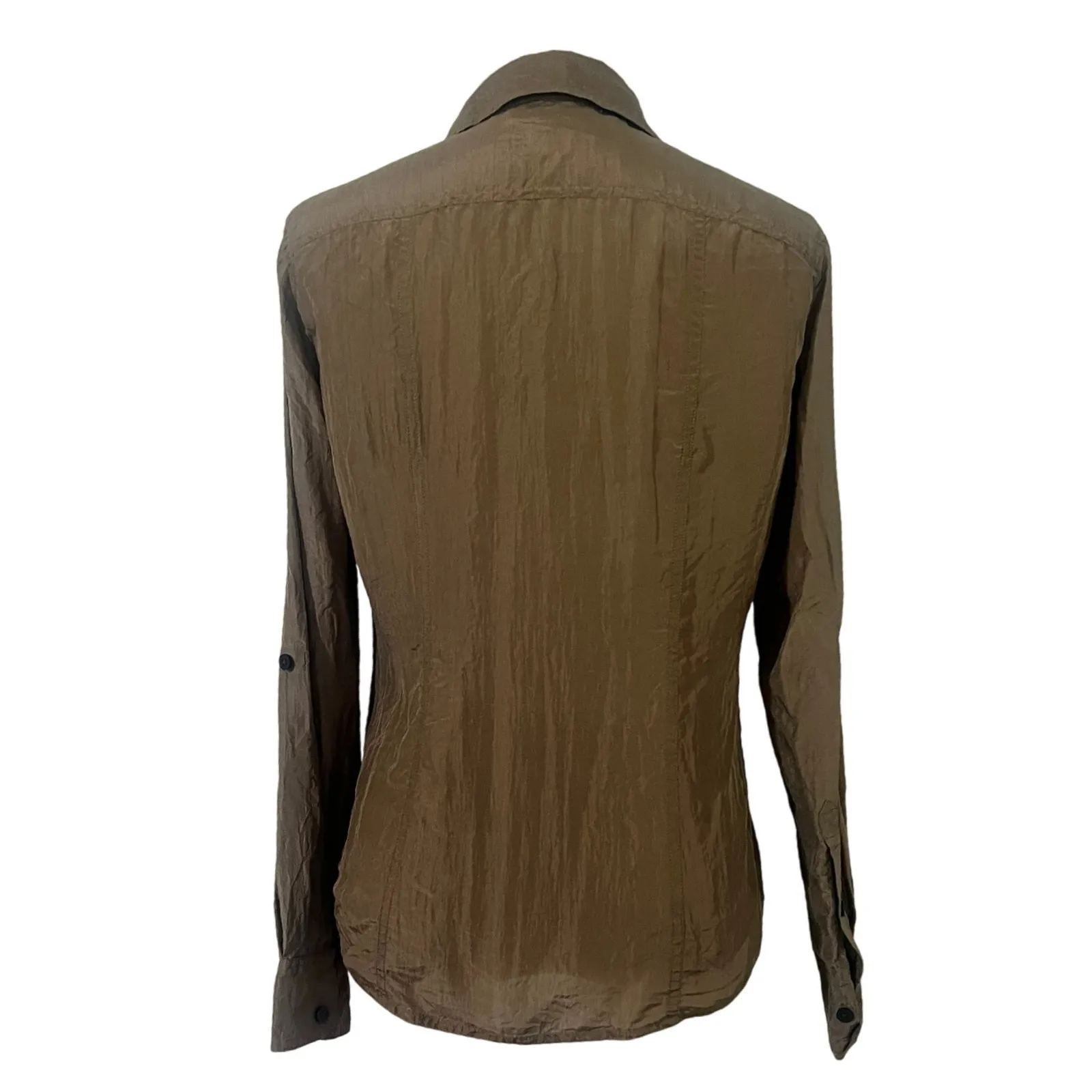 Banana Republic Petite Small Brown Silk Button Down Shirt Long Sleeve Career - Image 4