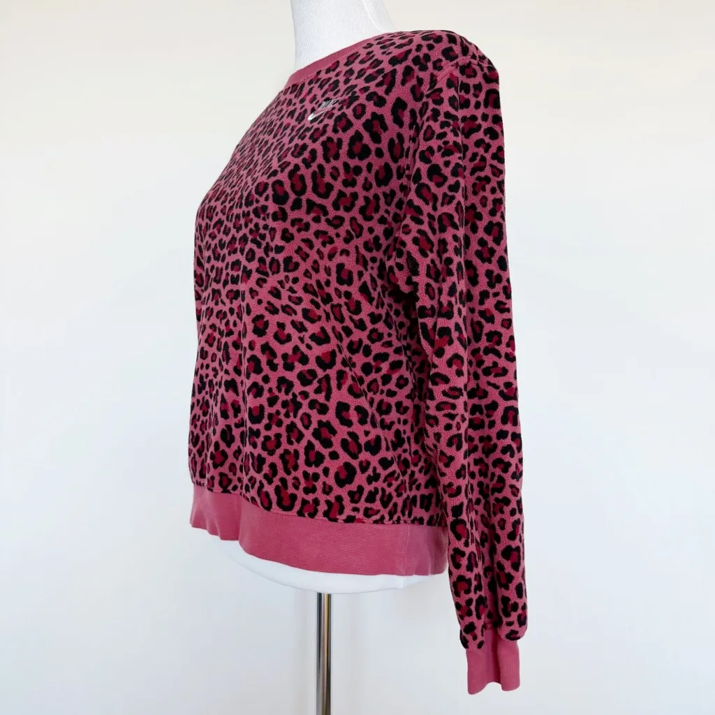 Nike Sportswear Futura Fleece Leopard Crewneck Sweatshirt Womens Size Small Pink - Image 3