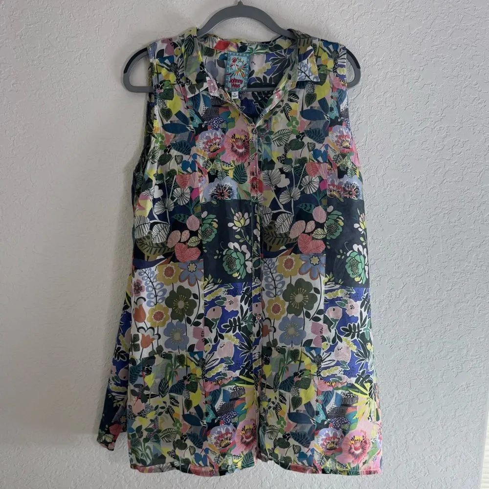 Johnny Was Chelsea Xanthe Silk Floral Sleeveless Multicolor Floral Top - Image 2