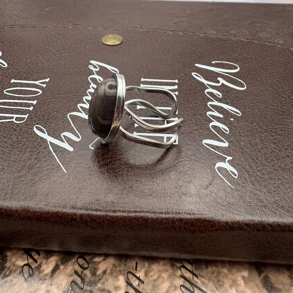 Handmade Moss Agate Style Stone Ring – Stainless Steel Adjustable Band - Image 4