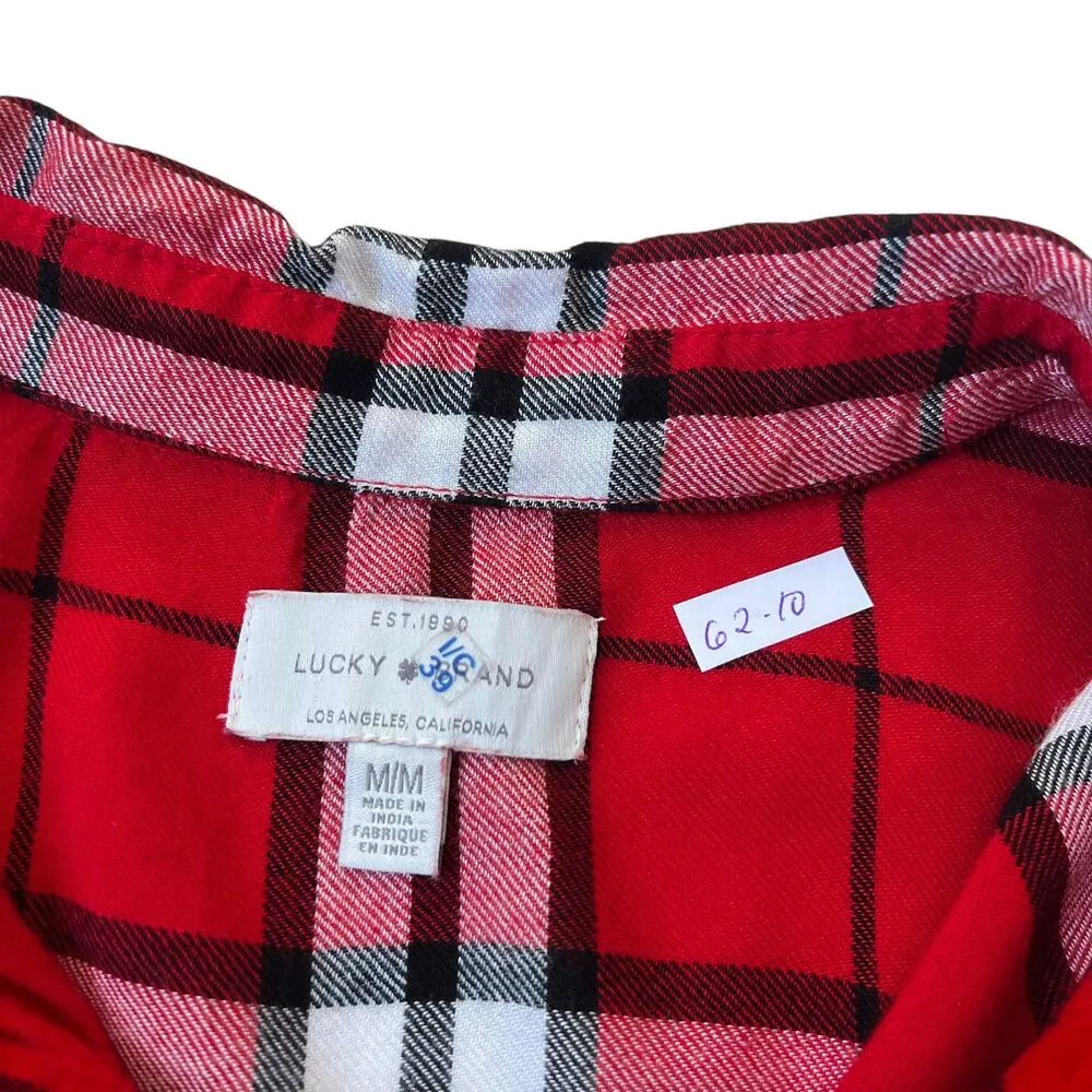 Lucky Brand Red Plaid Shirt Women Top Size Medium | 62-10 - Image 5