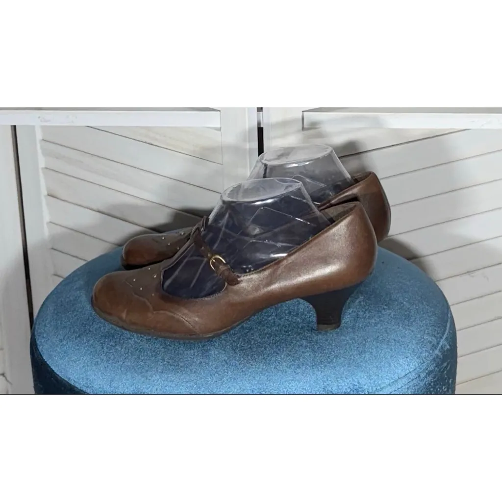 Aerosoles brown heelrest Mary Jane wing tip pump leather vintage style shoes 9 - Image 4