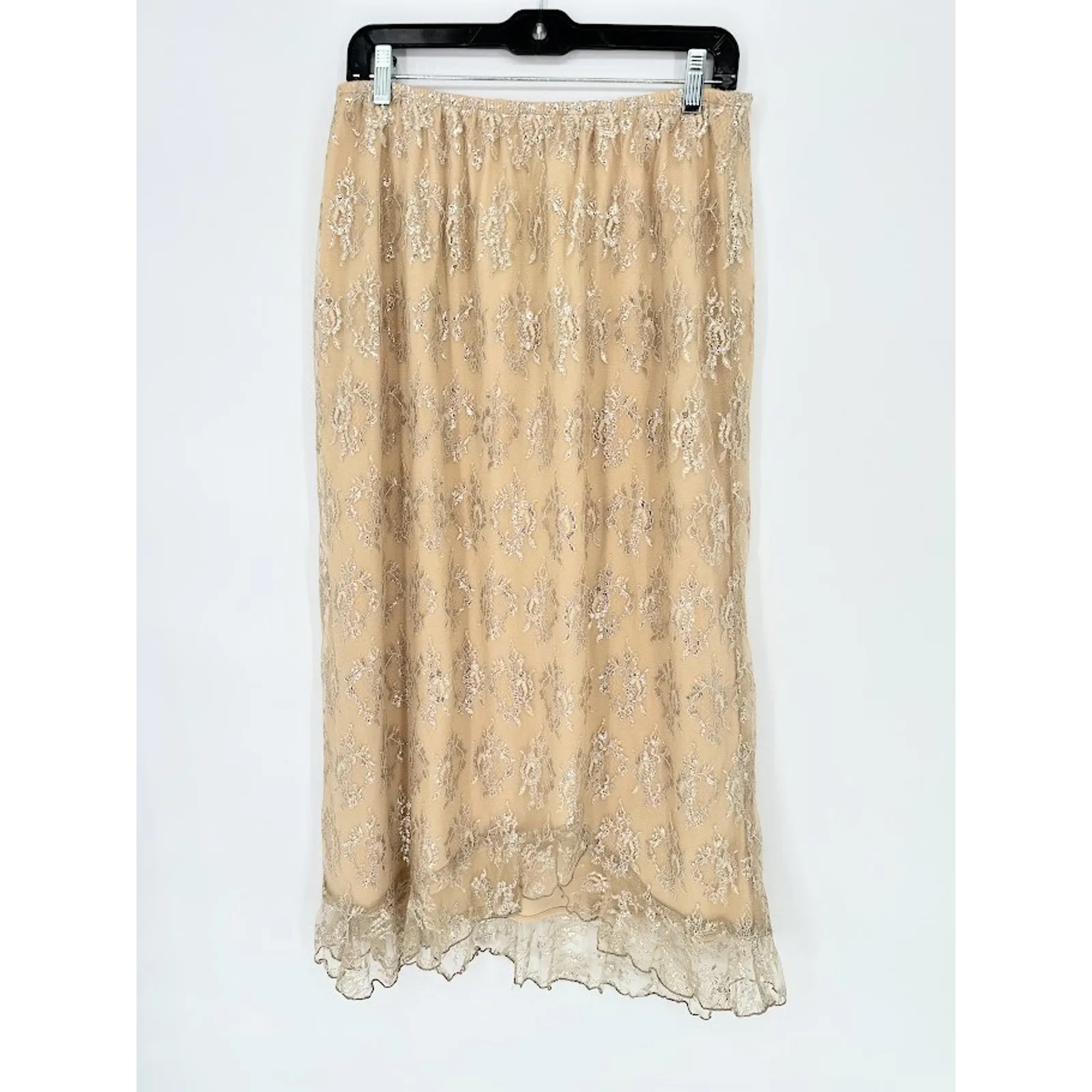 Vintage MSK Woman Skirt 18W Top 1X Set Maxi Fairy Mesh Lace Beige Wedding Formal Tan - Image 2