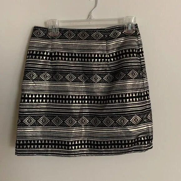 Eight Sixty Womens Size Medium Mini Skirt Black and Gold Geometric Striped Lined - Image 1