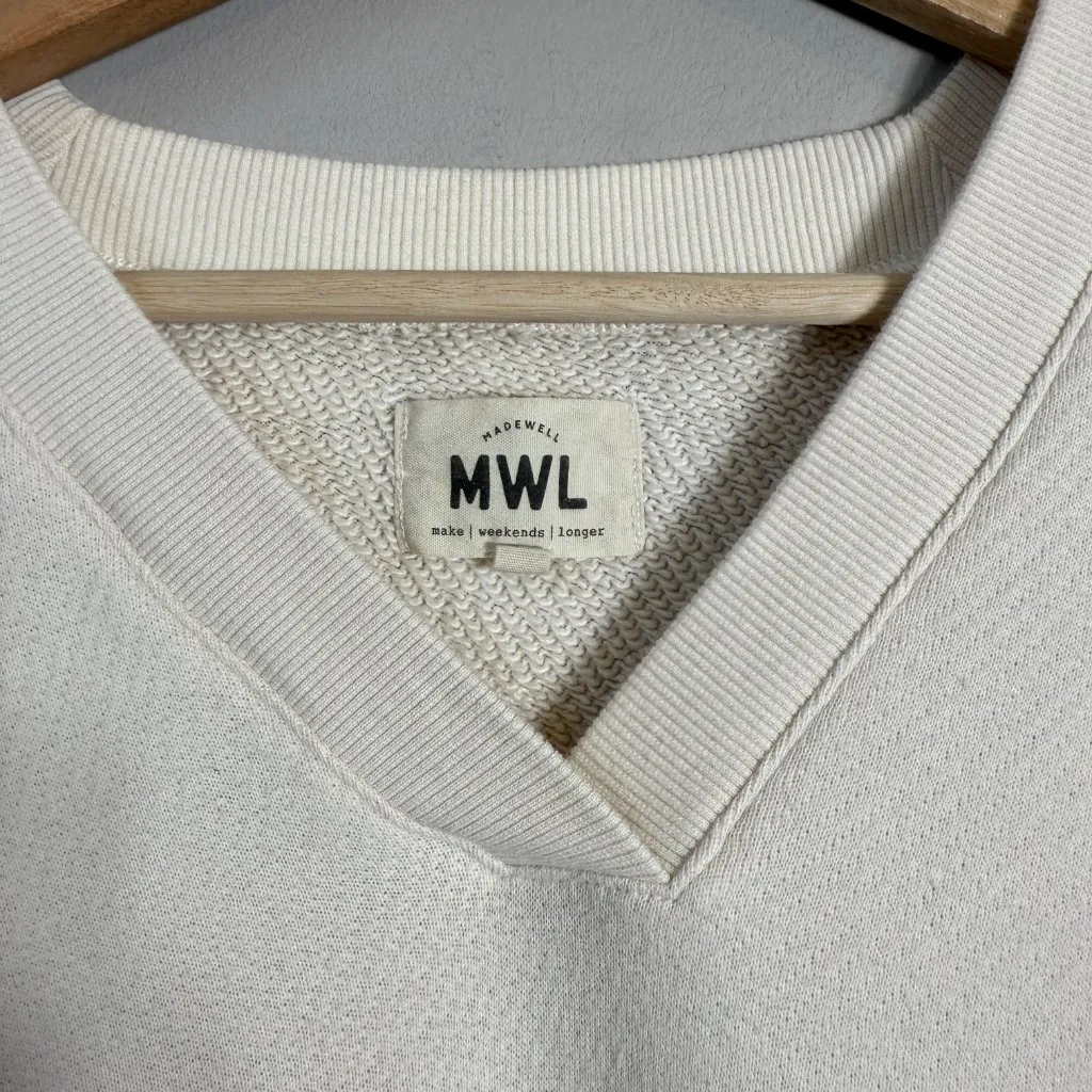 Madewell MWL Airterry V-Neck Sweatshirt Tee Womens Large Antique Cream Soft Cozy - Image 8