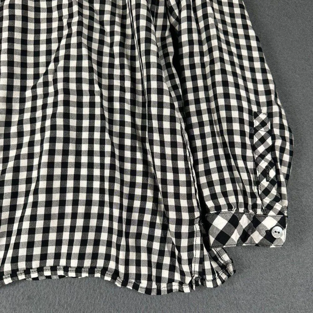 J. Jill Womens Small Black White Gingham Popover Blouse Long Sleeve Split Hem - Image 6