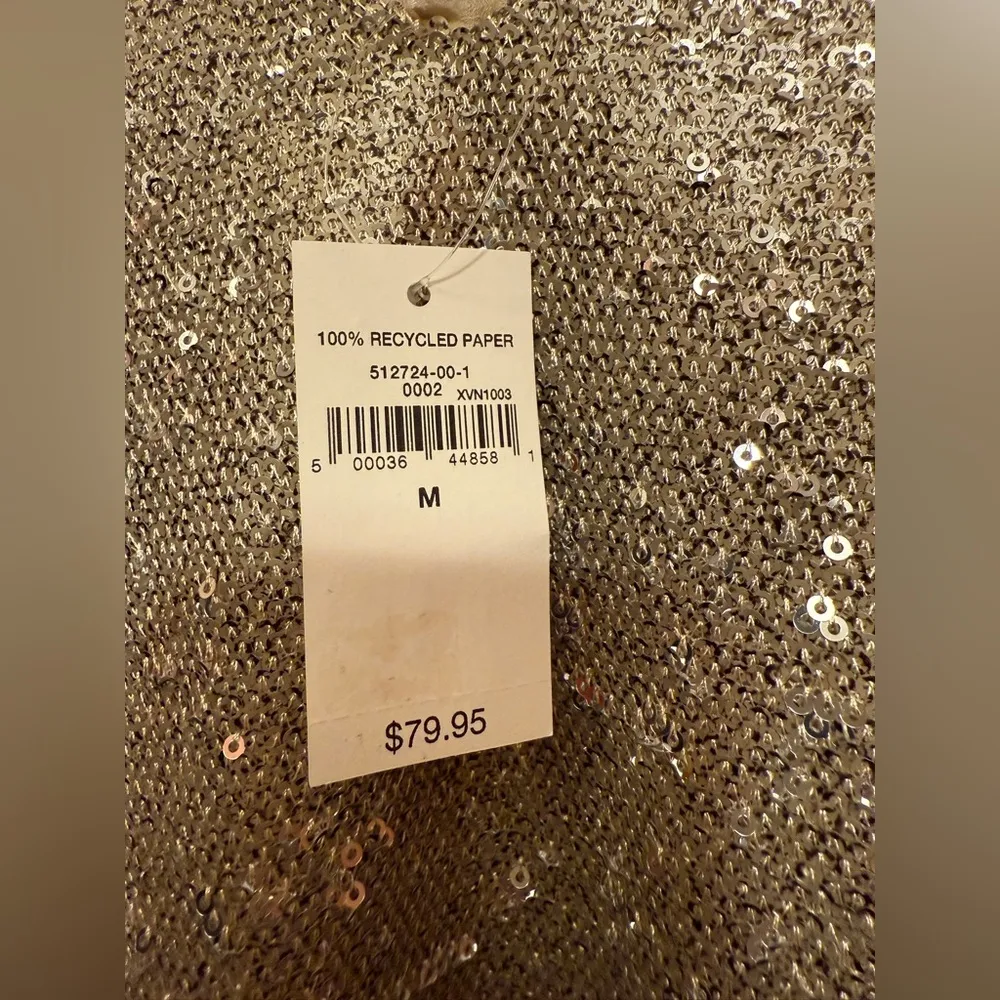Gap Women V-Neck Sleeveless Silver Sequin Lined Evening Tank Top Blouse NWT -M - Image 2