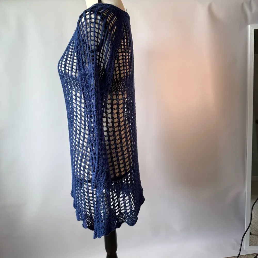 Simply Noelle Blue Crochet Swim Coverup with‎ V-Neck size small Cottagecore - Image 10