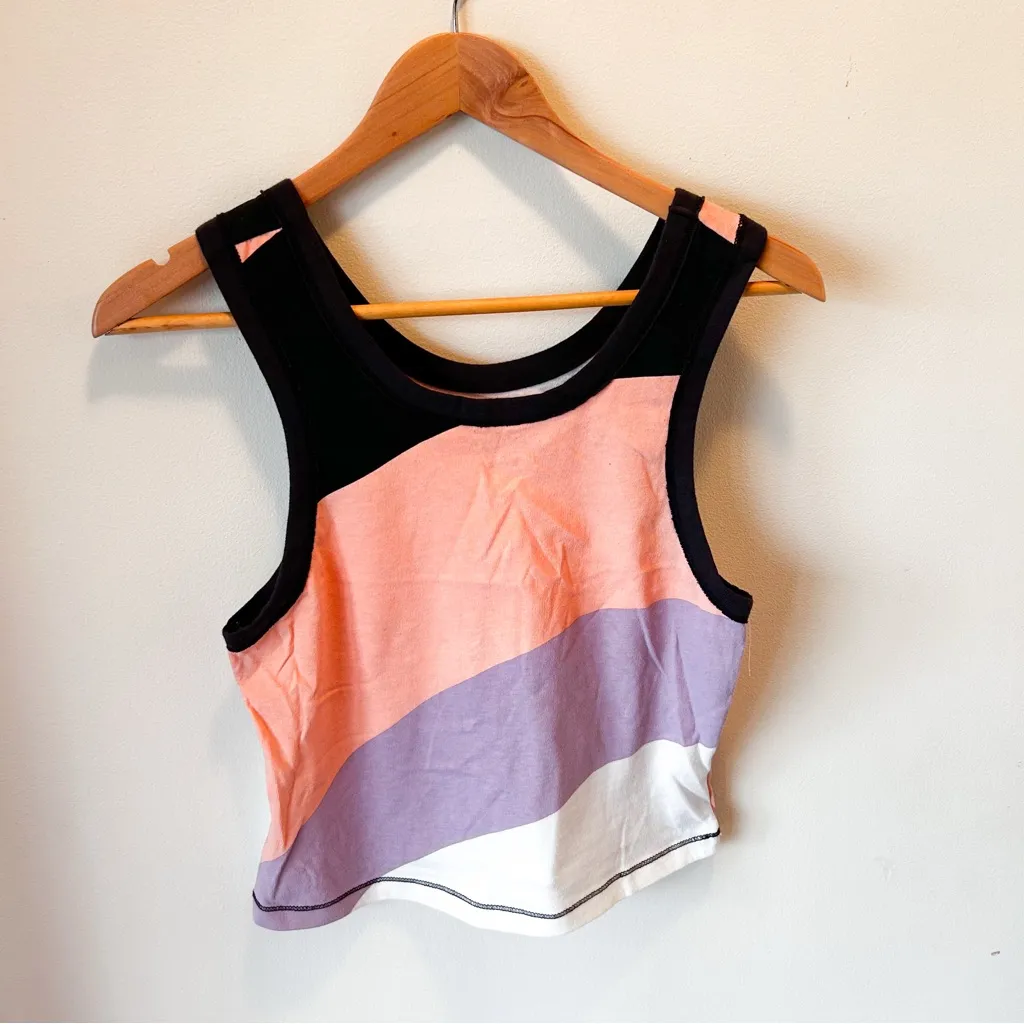 Free People FP Movement Back to Basics Printed Tank Small Colorblock Purple Pink - Image 5