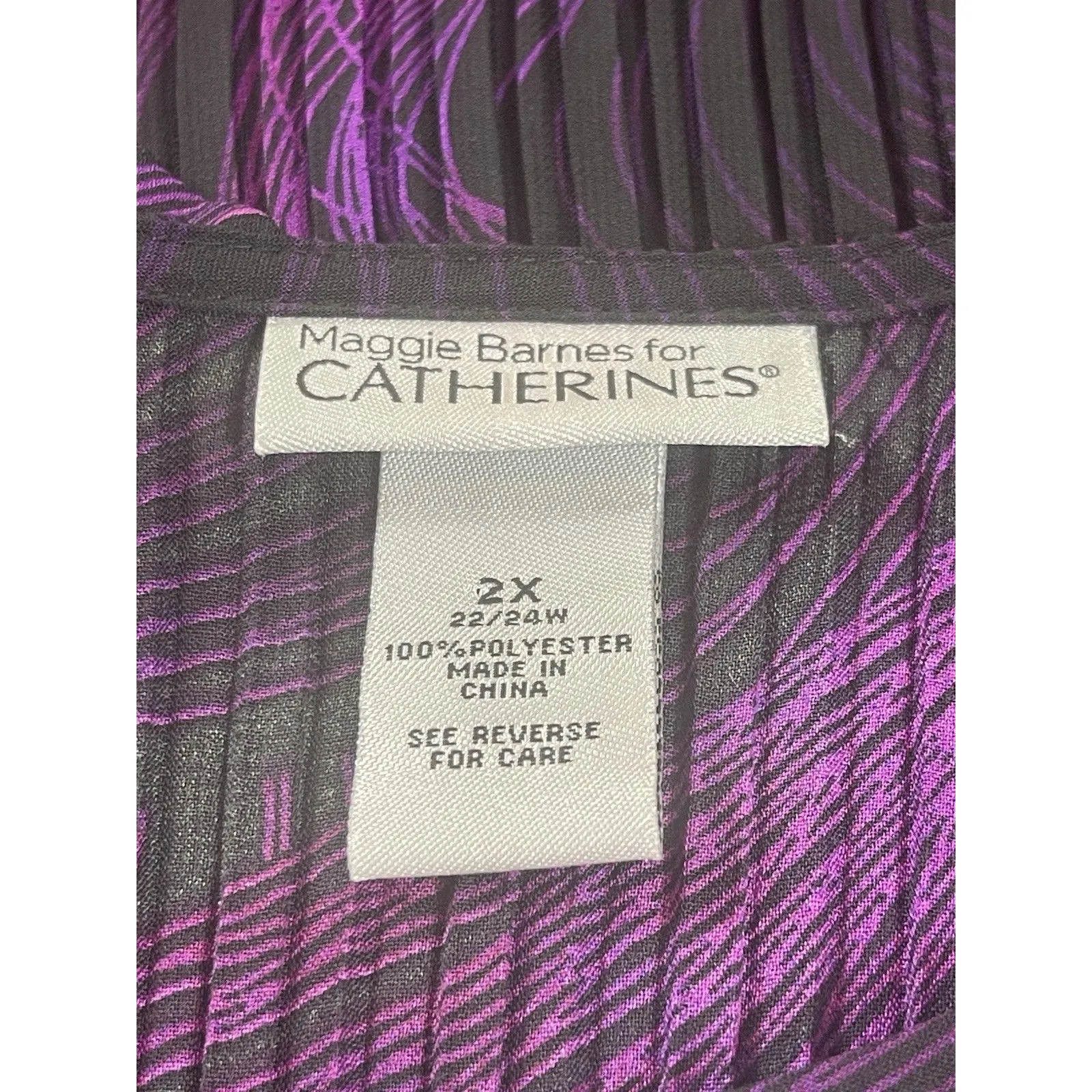 Catherines Maggie Barnes 2X Accordion Pleated Blouse Purple Black Tunic Sheer - Image 5