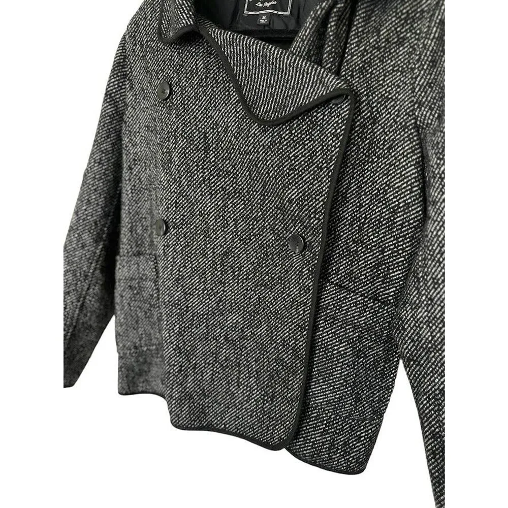 Lucky Brand Womens Coat Drape Front Wool Size Medium Black Grey Jacket Button - Image 5