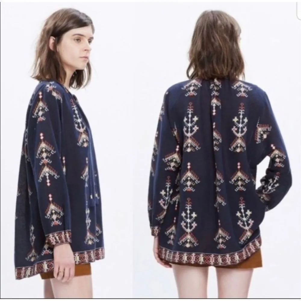 Madewell Marta Folkstitch Popover Peasant Boho 3/4 Sleeve Blouse Top size small - Image 3