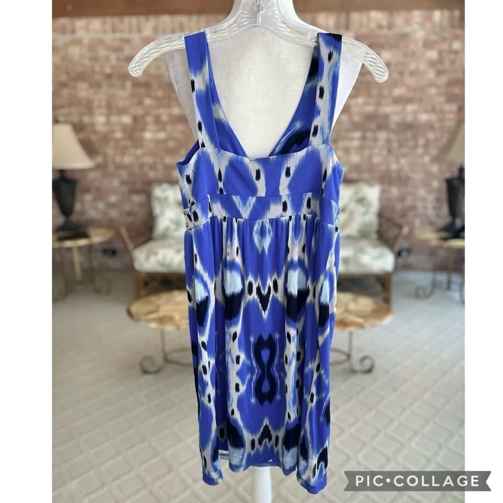 INC Dress Tie Dye Ikat StuddedEmpire Waist Blue XS Mini Sleeveless Sundress Mod - Image 10