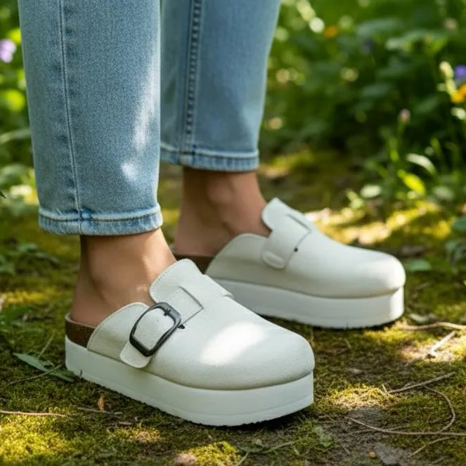 Cushionaire Granola Women’s Platform White Suede Clog Mule Size 7 - Image 3
