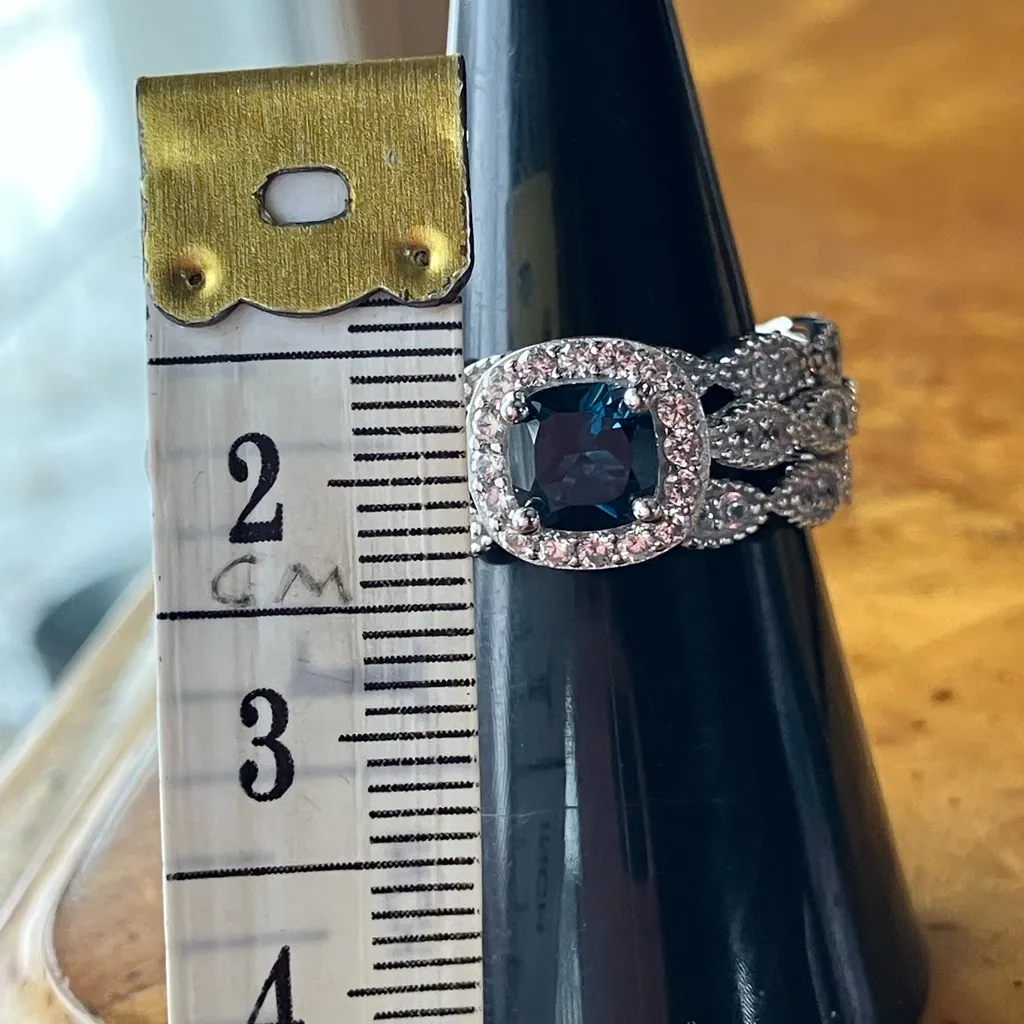 London Blue Topaz Sterling Silver Ring Set Size 10 - Image 10